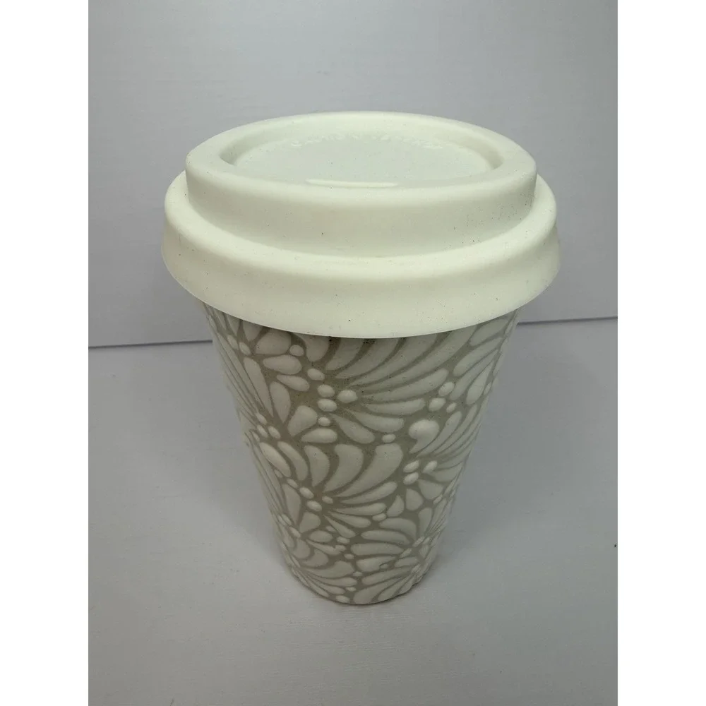 Talavera Coffee Cup, Tea Cup with Silicone Lid Hand Painted 15 oz